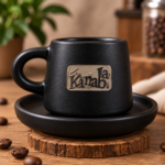 6 Black Matte Turkish Coffee Cup & Saucer with your Logo on it - Image 3