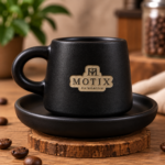 6 Black Matte Turkish Coffee Cup & Saucer with your Logo on it - Image 2