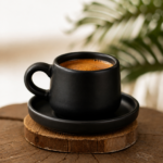 Matte Round Black Turkish Coffee Cup & Saucer