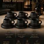 6 Black Matte Turkish Coffee Cup & Saucer with your Logo on it