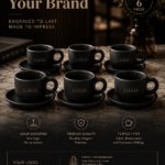 6 Black Round Matte Turkish Coffee Cup & Saucer with your Logo on it