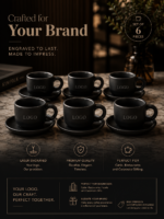 6 Black Round Matte Turkish Coffee Cup & Saucer with your Logo on it