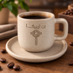 6 beige Turkish Coffee Cup & Saucer with your Logo on it - Image 3