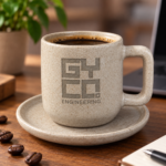 6 beige Turkish Coffee Cup & Saucer with your Logo on it - Image 5