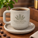 6 beige Turkish Coffee Cup & Saucer with your Logo on it - Image 6
