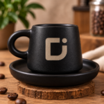 6 Black Matte Turkish Coffee Cup & Saucer with your Logo on it - Image 4