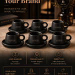 6 Black Matte Turkish Coffee Cup & Saucer with your Logo on it